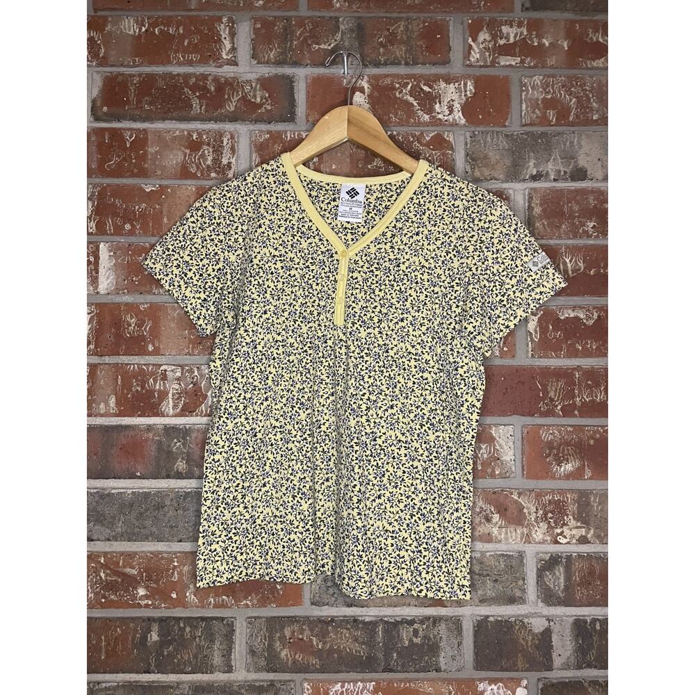 VTG Columbia Butter Yellow Floral Short Sleeve Shirt Med Gorpcore Outdoors 90s